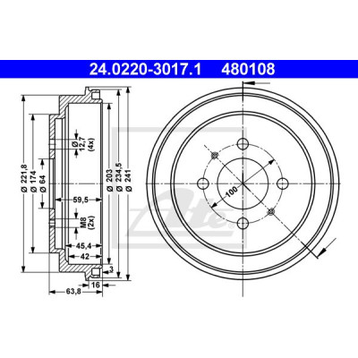 Kočioni bubanj ATE 24.0220-3017.1
