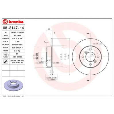 Kočioni disk BREMBO 08.3147.14