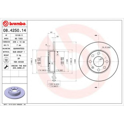 Kočioni disk BREMBO 08.4250.14