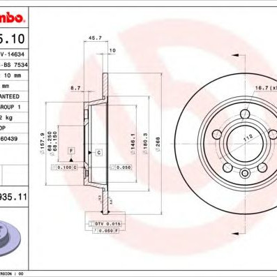 Kočioni disk BREMBO 08.6935.11