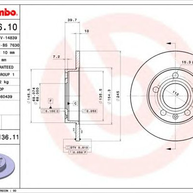 Kočioni disk BREMBO 08.9136.10