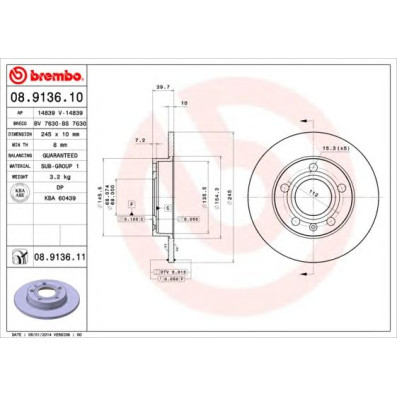 Kočioni disk BREMBO 08.9136.10