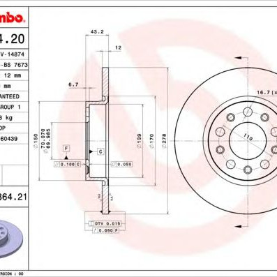 Kočioni disk BREMBO 08.9364.20