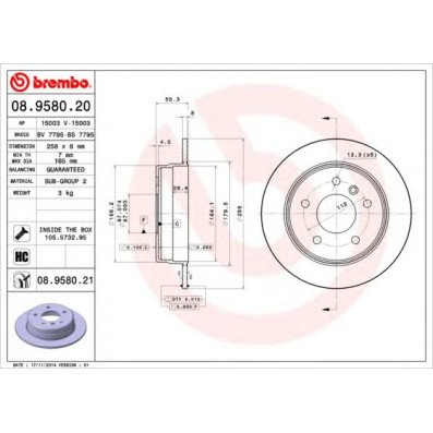 Kočioni disk BREMBO 08.9580.20