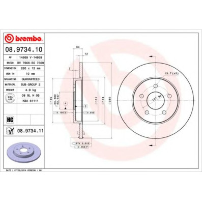 Kočioni disk BREMBO 08.9734.10