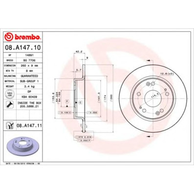 Kočioni disk BREMBO 08.A147.11