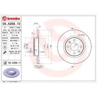 Kočioni disk BREMBO 08.A268.10
