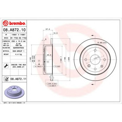 Kočioni disk BREMBO 08.A872.10