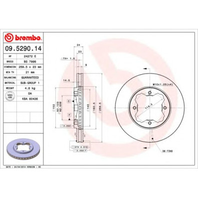 Kočioni disk BREMBO 09.5290.14