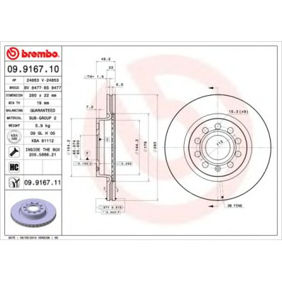 Kočioni disk BREMBO 09.9167.10