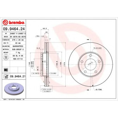 Kočioni disk BREMBO 09.9464.21