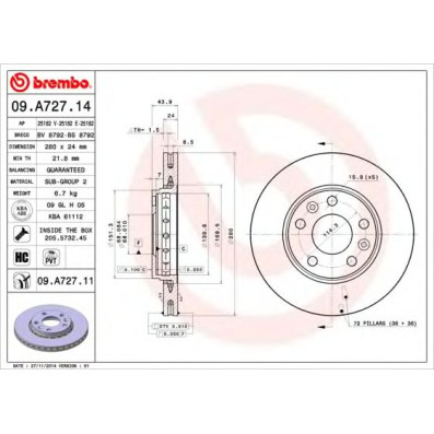 Kočioni disk BREMBO 09.A727.14