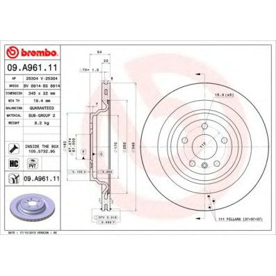 Kočioni disk BREMBO 09.A961.11