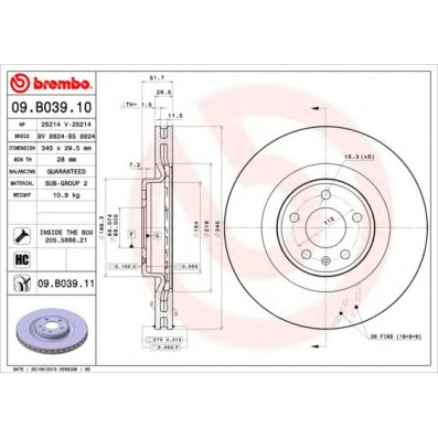 Kočioni disk BREMBO 09.B039.11