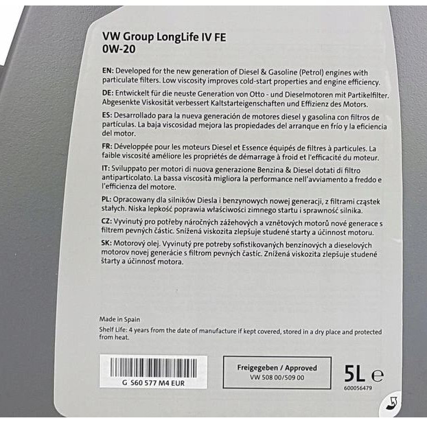 VW Original Longlife IV FE 508.00/509.00 0W-20, 5L