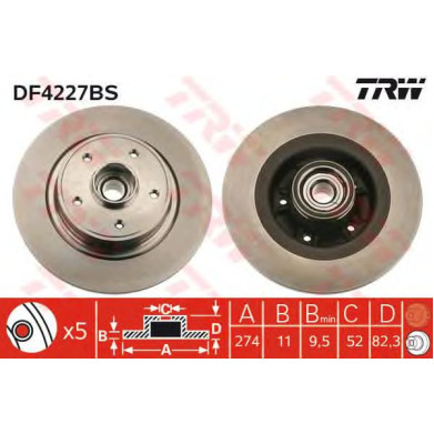 Kočioni disk s ležajem TRW DF4227BS