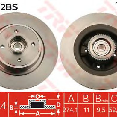 Kočioni disk s ležajem TRW DF4272BS