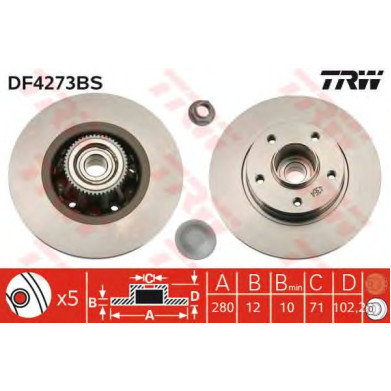 Kočioni disk s ležajem TRW DF4273BS