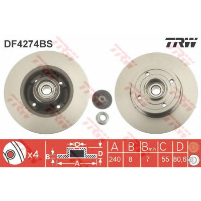 Kočioni disk s ležajem TRW DF4274BS