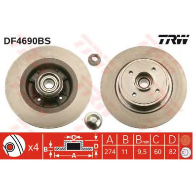 Kočioni disk s ležajem TRW DF4690BS